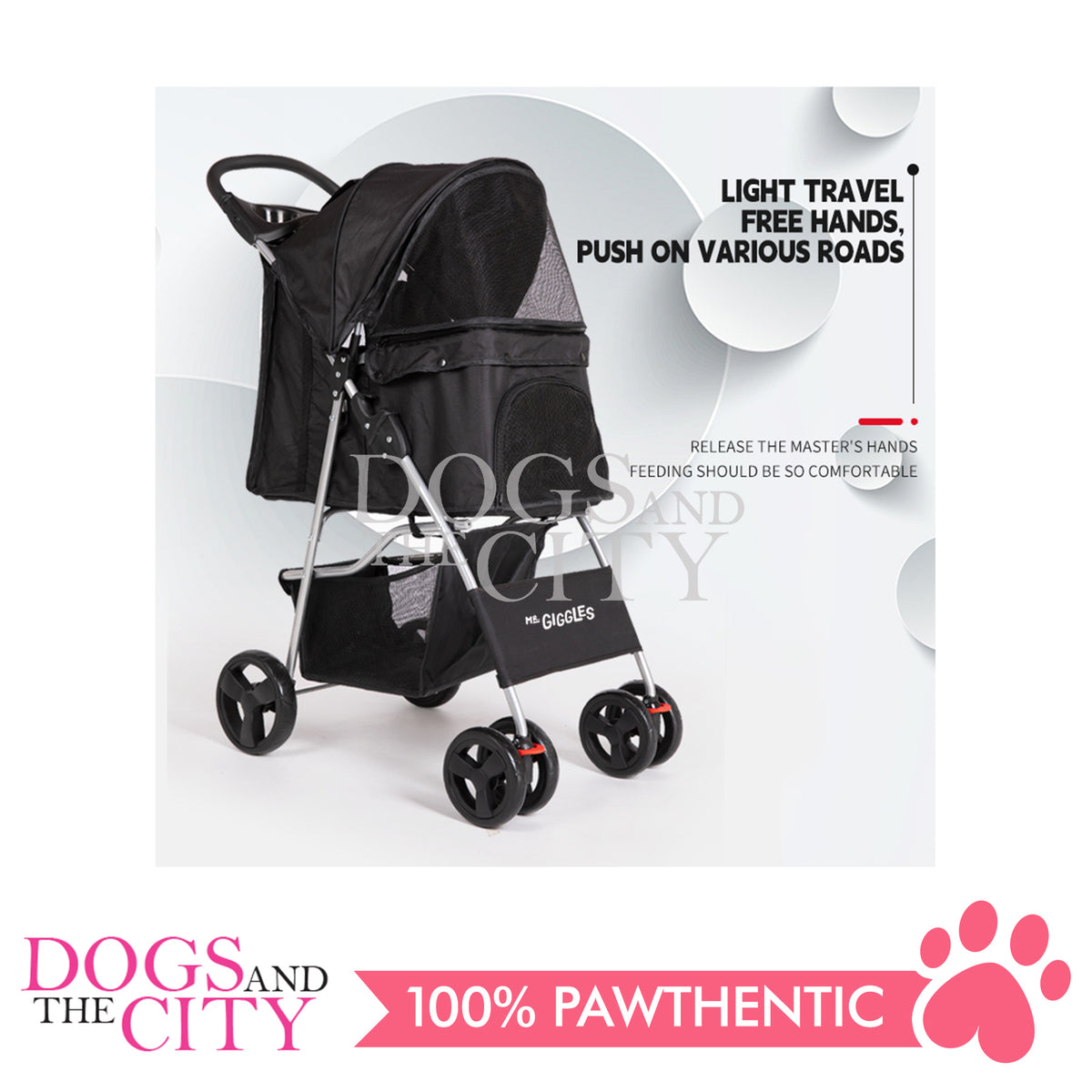 Giggles SP02 Wheels Pet Stroller with One Hand Folding Black