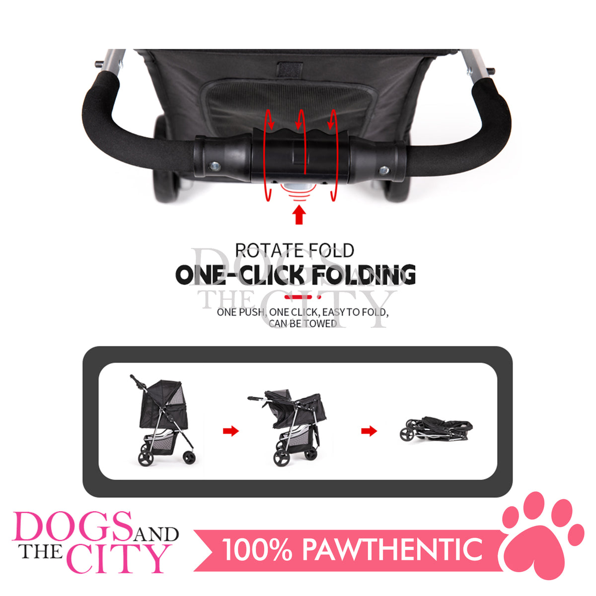 Mr. Giggles SP03 3 Wheels Pet Stroller with One Hand Folding Black for Dogs And The City Online