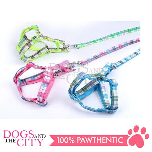 BM Adjustable Pet Harness and Leash Checkered Design for Dog and Cat 2.5cm