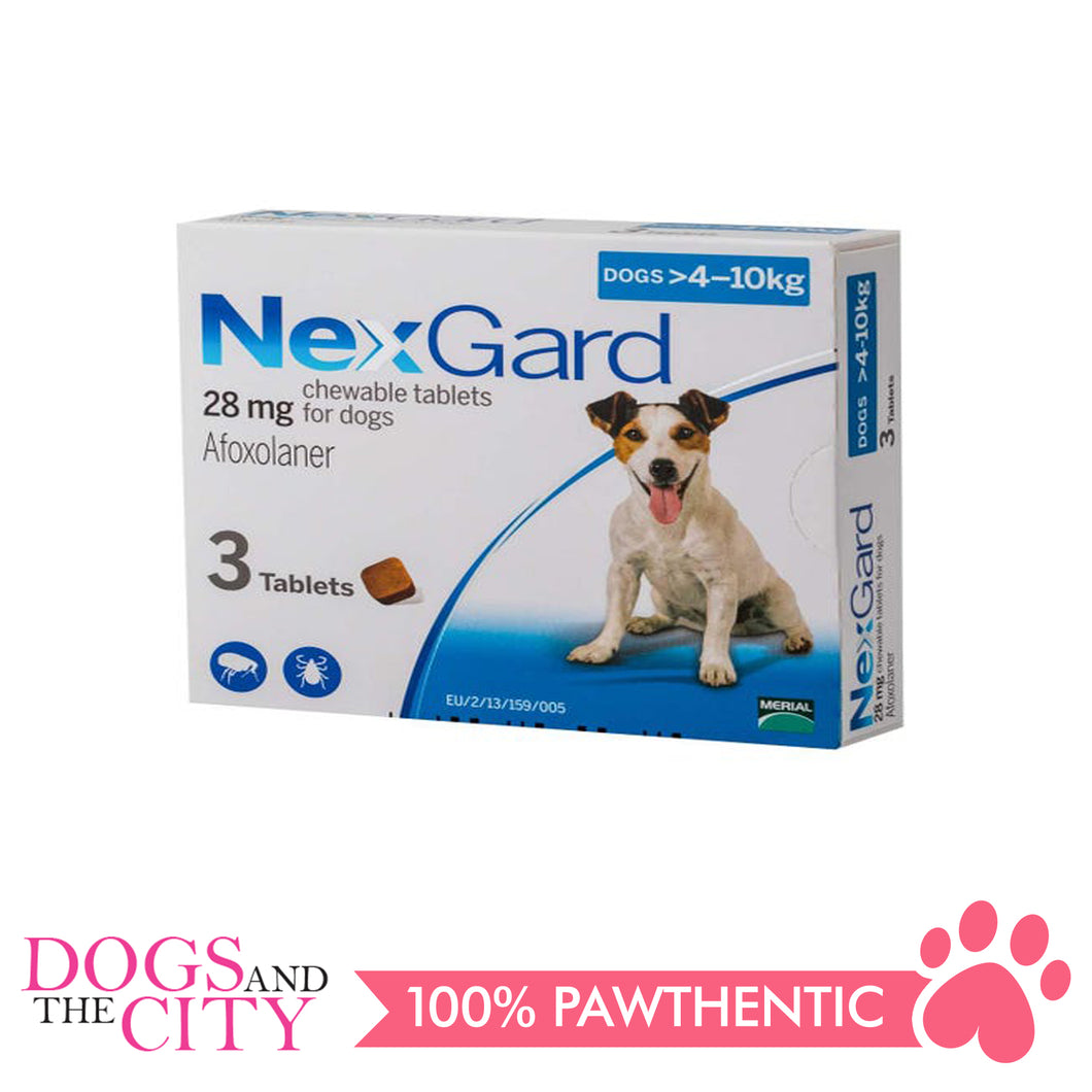 NexGard Chewable Tablets for Dogs, 4kg-10kg (Blue Box) 3 Tablets - Dogs And The City Online