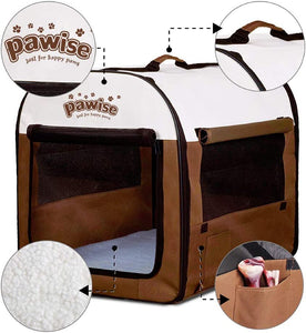 PAWISE 12527 Foldable Soft Dog Crate Pet Kennel House, Portable Crate for Medium to Large Dogs, Lightweight Travel Crate Kennel Indoor & Outdoor, Large 79x56x61cm