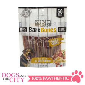 KIND REWARDS 9636 Bare Bones 50pcs Twist Sticks Chicken Flavor 100% Rawhide Free With Real Chicken Treats Inside Dog Treats 275g