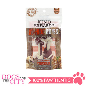 KIND REWARDS 9899-24 No Hide Bones 4" Chicken Flavor 100% Rawhide Free With Real Chicken Treats Inside Medium 66g