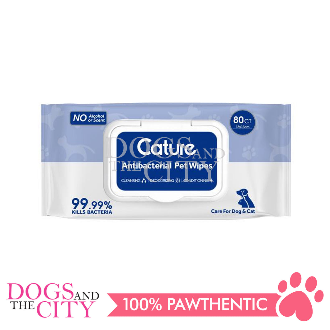 Cature Antibacterial Pet Wipes For Dogs & Cats 80Ct
