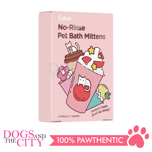Cature No-Rinse Pet Bath Mittens Gloves Trial Pack for Dogs and Cats 4pcs/pack