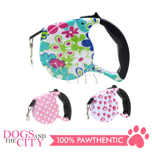 DGZ189 Printed Pet Auto Retractable Dog Leash Tape Tangle Free 5 meters Up to 33lbs Random Design