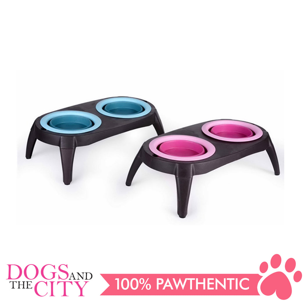 DGZ Collapsible Silicone Double Pet Bowl Feeder with Stand