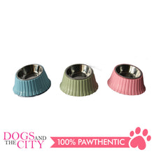 Load image into Gallery viewer, DGZ P1215-2  Plastic Pet Tilt Corrugated Designed Bowl with Stainless Insert Medium 400ml