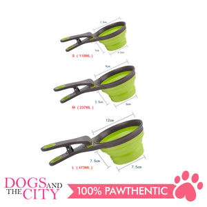 DGZ Collapsible Pet Scoop Silicone Measuring Cups Bag Clip and Travel Bowl for Cat and Dog SMALL