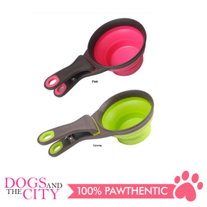 DGZ Collapsible Pet Scoop Silicone Measuring Cups Bag Clip and Travel Bowl for Cat and Dog LARGE