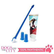 Load image into Gallery viewer, DGZ Pet Dog Dental Care 4in1 Set Toothpaste Beef Flavor 95g with 2 Finger Toothbrush and 1 Long Toothbrush
