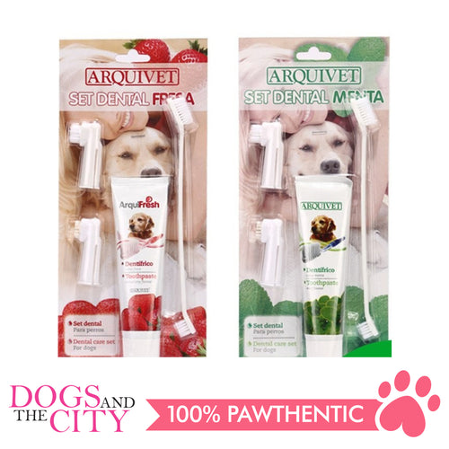 ARQUIVET Dog Toothpaste 100g and Toothbrush Set, Removes Food Debris, Super Easy Cleaning, Dental Care Set for Dog, with 2 Finger Toothbrushes