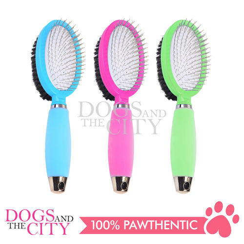 DGZ LG325 Pet Double-sided Brush with Silicone Handle Small for Dog and Cat 10cm