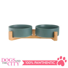 Load image into Gallery viewer, DGZ Double Ceramic Pet Bowl With Wood Stand 2x650ml 31x17x9cm for Dog and Cat