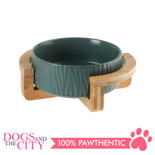 Load image into Gallery viewer, Dgz Nordic Ceramic Textured Pet Bowl With Wood Stand Small 400ml 16cmx6.5cm