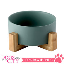 Load image into Gallery viewer, DGZ Nordic Ceramic Pet Bowl With Wood Stand Large 850ml 26x10.5cm for Dog and Cat