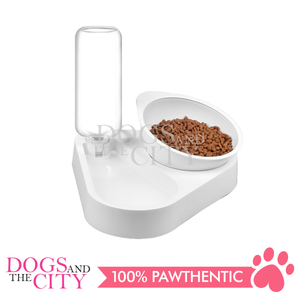 MRCT Gravity Water and Food Bowls Feeder Raised Cat Bowls with Automatic Water Bottle 15°Tilted Elevated Pet Bowl Raised Pet Feeder Bowl for Cats and Small Dogs 13.9x25x24.5cm