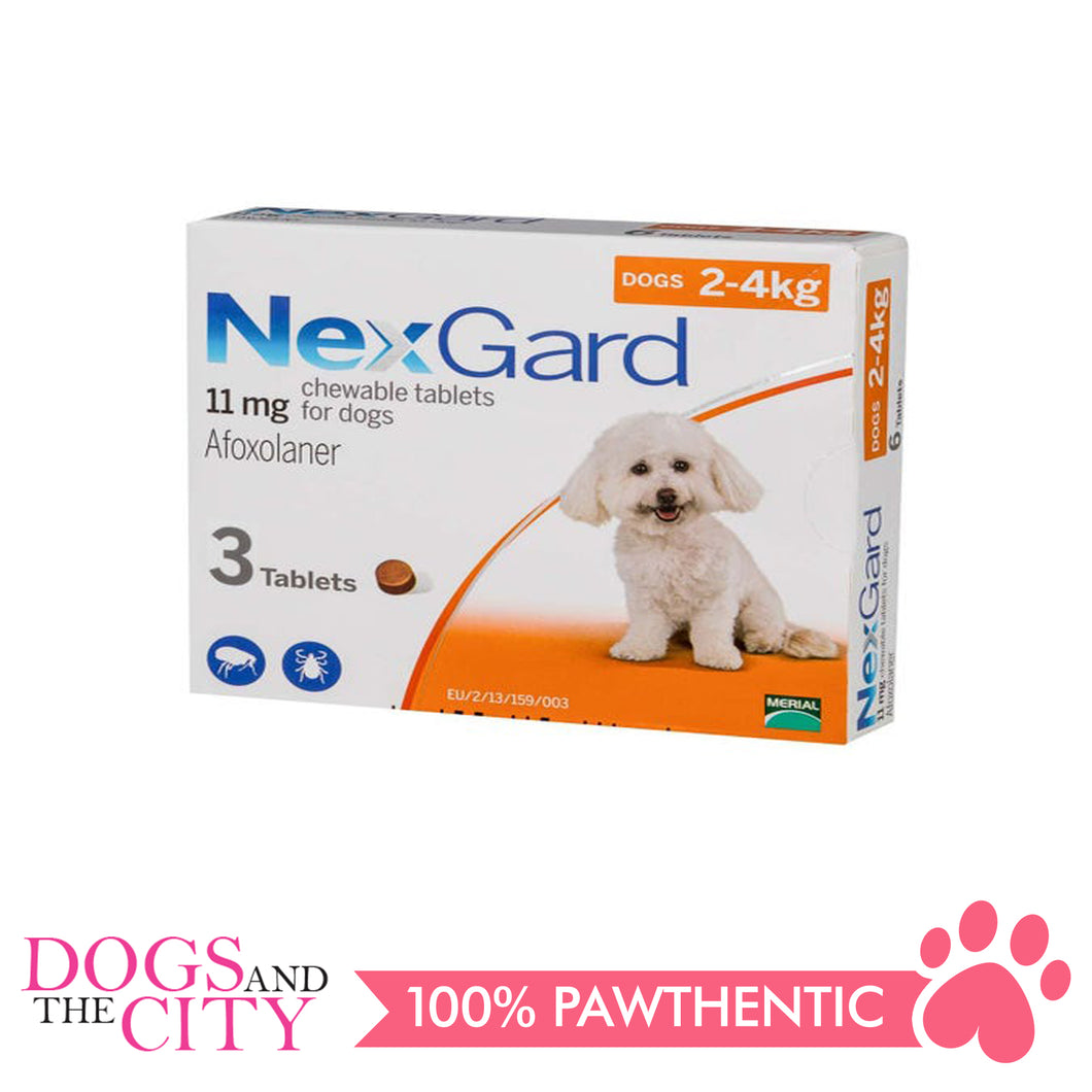 NexGard Chewable Tablets for Dogs, 2kg-4kg (Orange Box) 3 Tablets - Dogs And The City Online