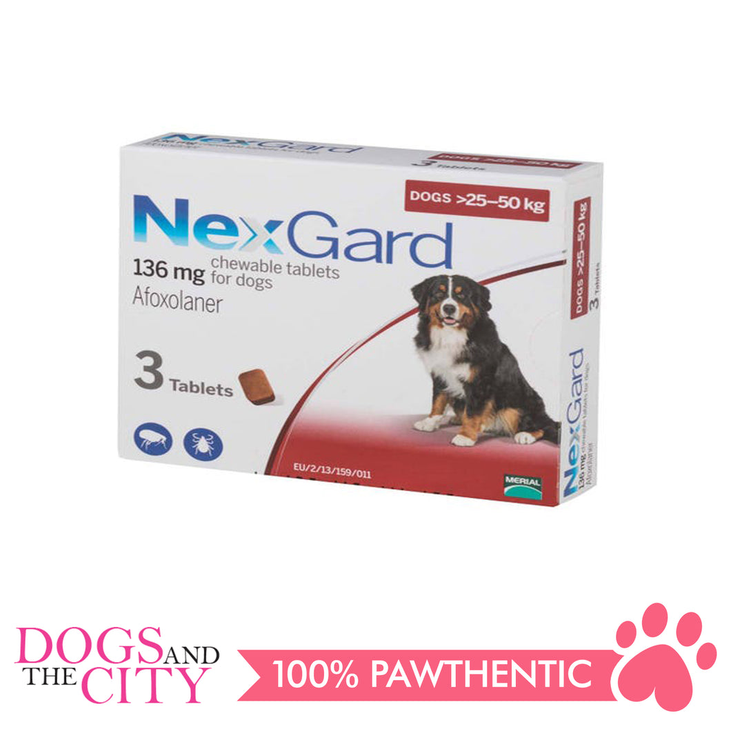 NexGard Chewable Tablets for Dogs, 25kg-50kg (Red Box) 3 Tablets - Dogs And The City Online