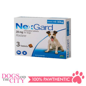NexGard Chewable Tablets for Dogs, 4kg-10kg (Blue Box) 3 Tablets - Dogs And The City Online