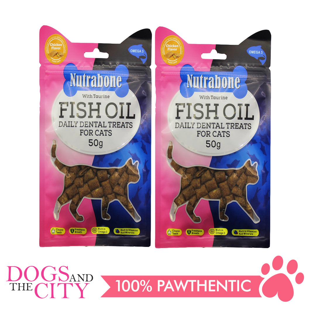 Nutrabone U016 Fish Oil Daily Dental Treats for CATS - Chicken Crunchy Bites 50g (2 packs) - All Goodies for Your Pet