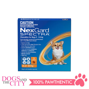 NexGard Spectra Chewable Tablets for Dogs, 2-3.5kg (Orange Box) 3 Tablets - Dogs And The City Online