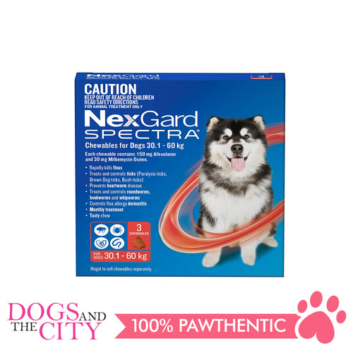 NexGard Spectra Chewable Tablets for Dogs, 30-60kg (Red Box) 3 Tablets - Dogs And The City Online