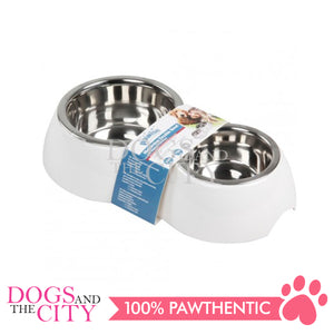 PAWISE 11034 Melamine Double Bowl w/Stainless Steel 350ml and 750ml