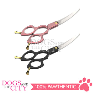SHARK TEETH Colorful Professional Pet Grooming Scissors Dog Shears with Finger Rings, 6.25" Curved