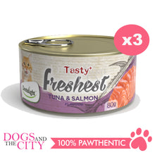 Load image into Gallery viewer, DENTALIGHT 11513 Tasty with Freshest Cat Treat in Can TUNA &amp; SALMON 80g (3pcs x 80g)