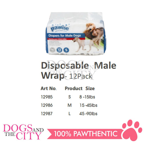 PAWISE  12986 Black Disposible Male Wrap M 15-45 lbs 12pcs/pack