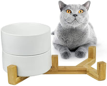 Load image into Gallery viewer, DGZ Double Ceramic Pet Bowl With Wood Stand 2x650ml 31x17x9cm for Dog and Cat