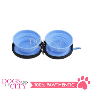 PAWISE 11006 Silicone Collapsible Foldable Pet Travel Dog Bowl Set with Pouch 2x700ml for Dog and Cat