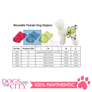 Pawise 12954 Premium Reusable Diapers for Female Dogs - L1 3pcs/pack