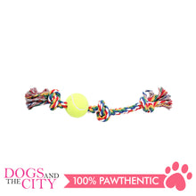 Load image into Gallery viewer, Pawise 14893 13&quot; Rope Bone w/3 Knots&amp;Tennis Ball—Multi Color Dog Toy - All Goodies for Your Pet