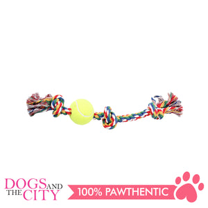 Pawise 14893 13" Rope Bone w/3 Knots&Tennis Ball—Multi Color Dog Toy - All Goodies for Your Pet