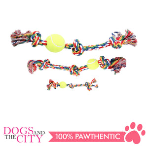 Pawise 14893 13" Rope Bone w/3 Knots&Tennis Ball—Multi Color Dog Toy - All Goodies for Your Pet