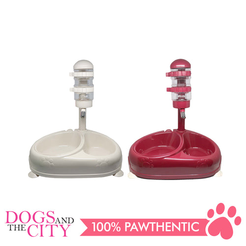 JX Pet Water Feeder with Double Food Bowl for Dogs and Cats