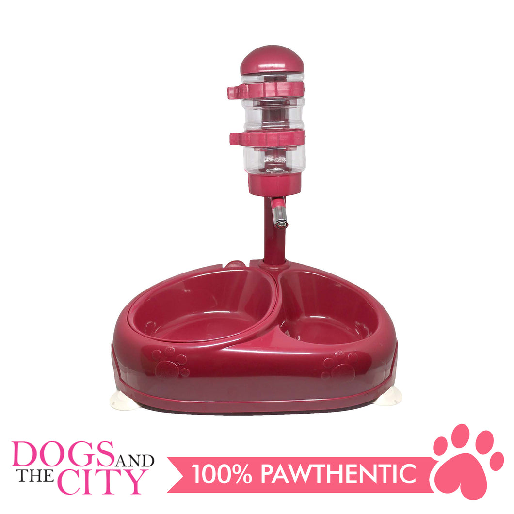 JX Pet Water Feeder with Double Food Bowl for Dogs and Cats